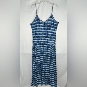 Ink & Ivy Blue Stripe Tie Dye‎ Maxi Dress Bohemian Beachy Sz L